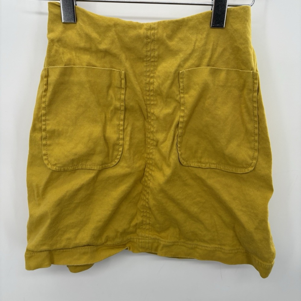 Maeve A-Line Corduroy Mini Skirt Womens Yellow Zip Up Back Patchwork Pockets 24"